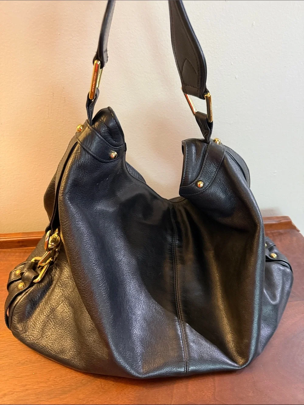 Rebecca Minkoff Black Leather Hobo with Gold-Tone Accents